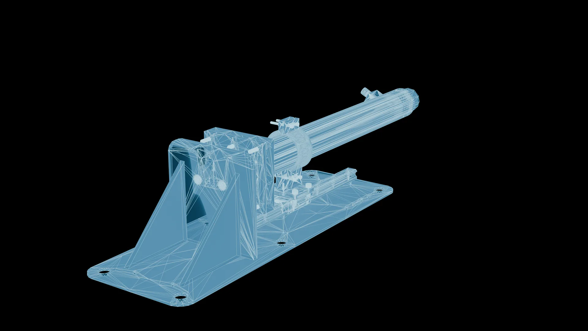 Holographic wireframe render of Remus mounted on the Ostia test stand